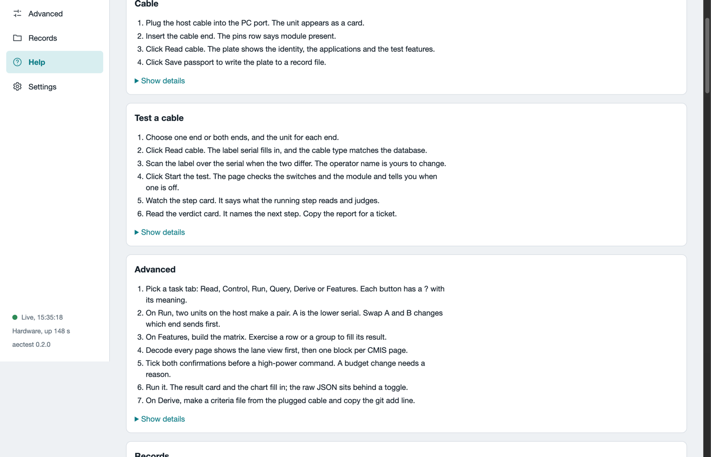 The Help page