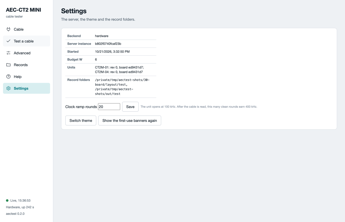 The Settings page
